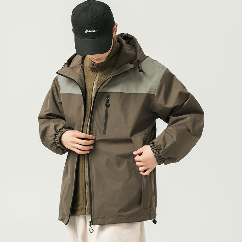 WOOD SOON 3-in-1 Cotton Padded Jacket Unisex Autumn Winter Thickened Fleece Windproof Warm Stand Collar Coat