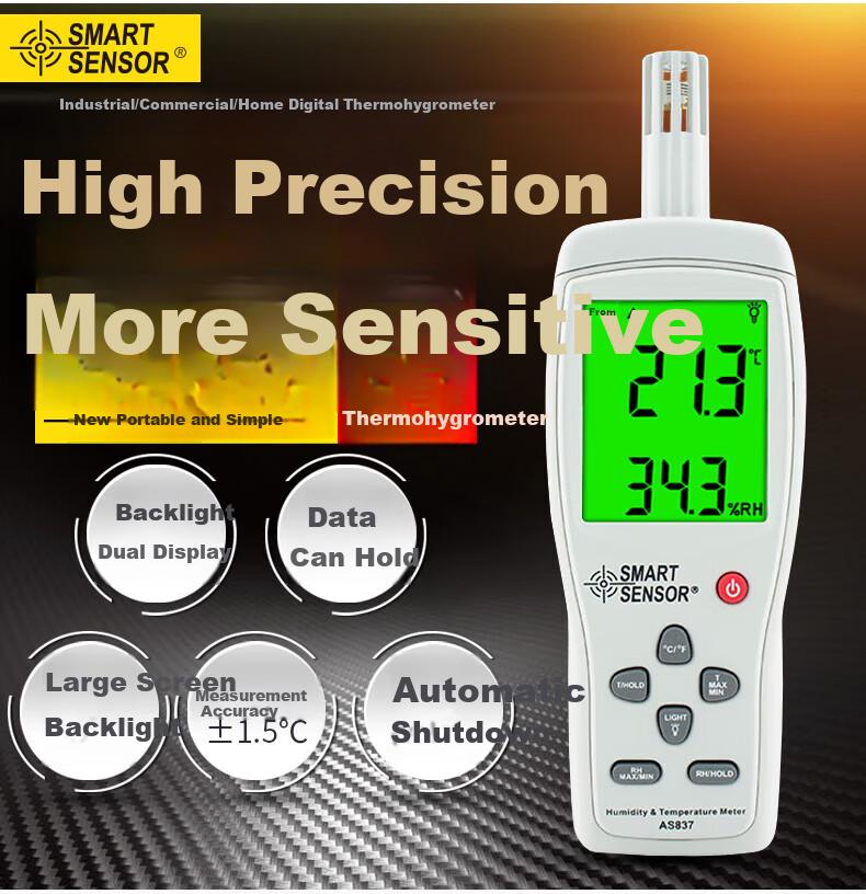 Xima High-Precision Digital Air Temperature And Humidity Meter, Industrial Handheld Integrated Temperature And Humidity Detector AR807A+ 2