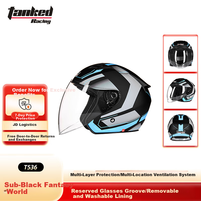 Tanked Racing T536 Motorcycle Half Helmet, DOT Certified, All-Season Sun Protection, Electric Scooter Safety Helmet for Men And Women, Matte Black, Phantom, XXL