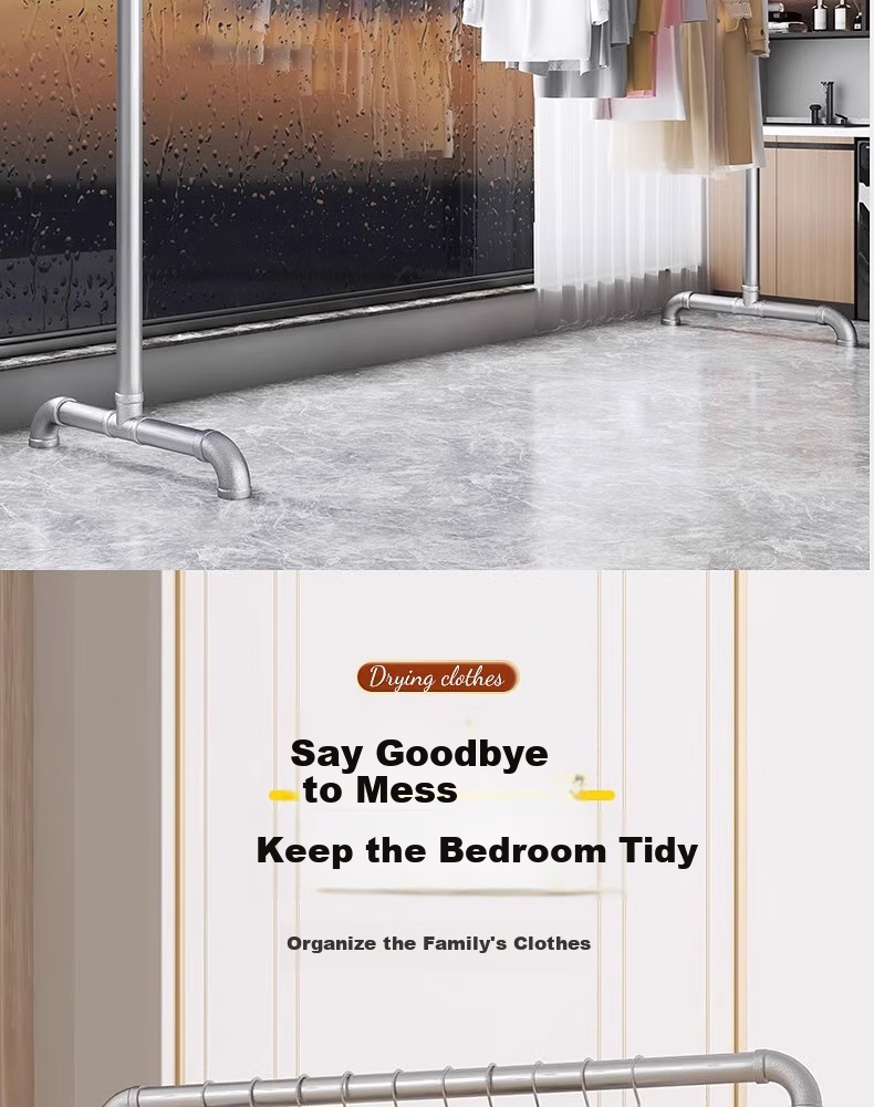 Baoyouni Floor-Standing Clothes Drying Rack with Water Pipe, Customizable Hanger for Indoor And Balcony Use, Detachable Thickened Steel Pipe, 32 Tubes 14