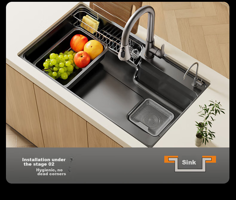 Yuhongfeiyu Kitchen Sink, Multifunctional Large Single Basin, Thickened 304 Stainless Steel, Household Vegetable Washing Basin, Large Single Basin Sink, TC75SC 20