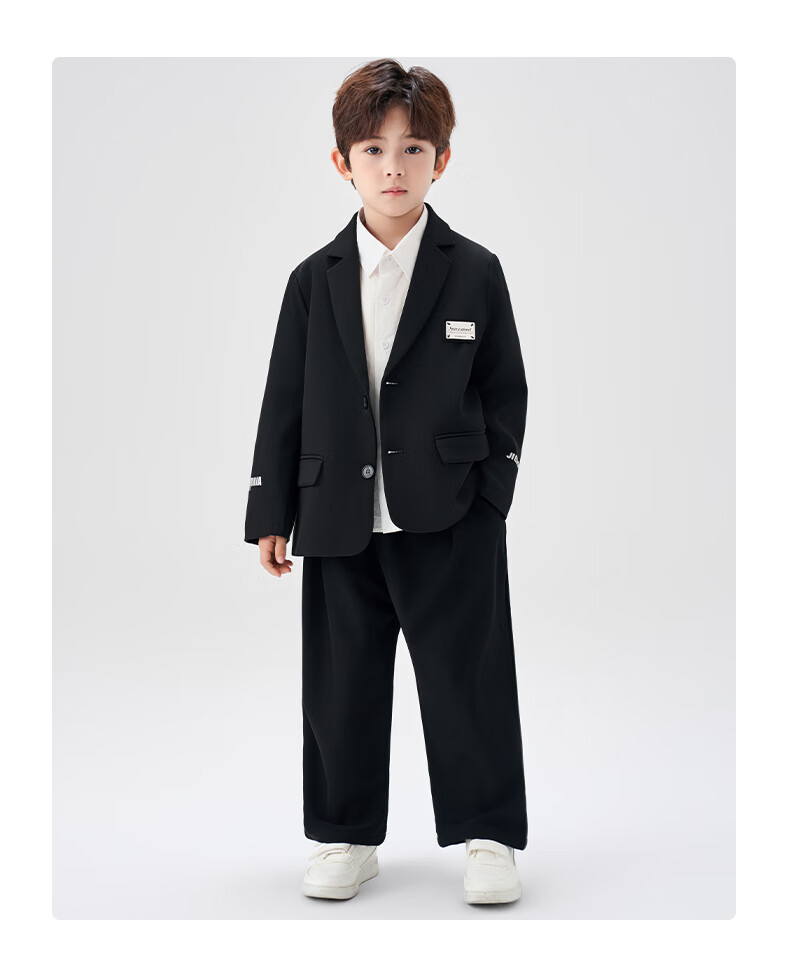 Romon Children's Suit Set British Style Flower Boy Formal Wear Boys Academy Casual Blazer Piano Performance Outfit Black 160 4