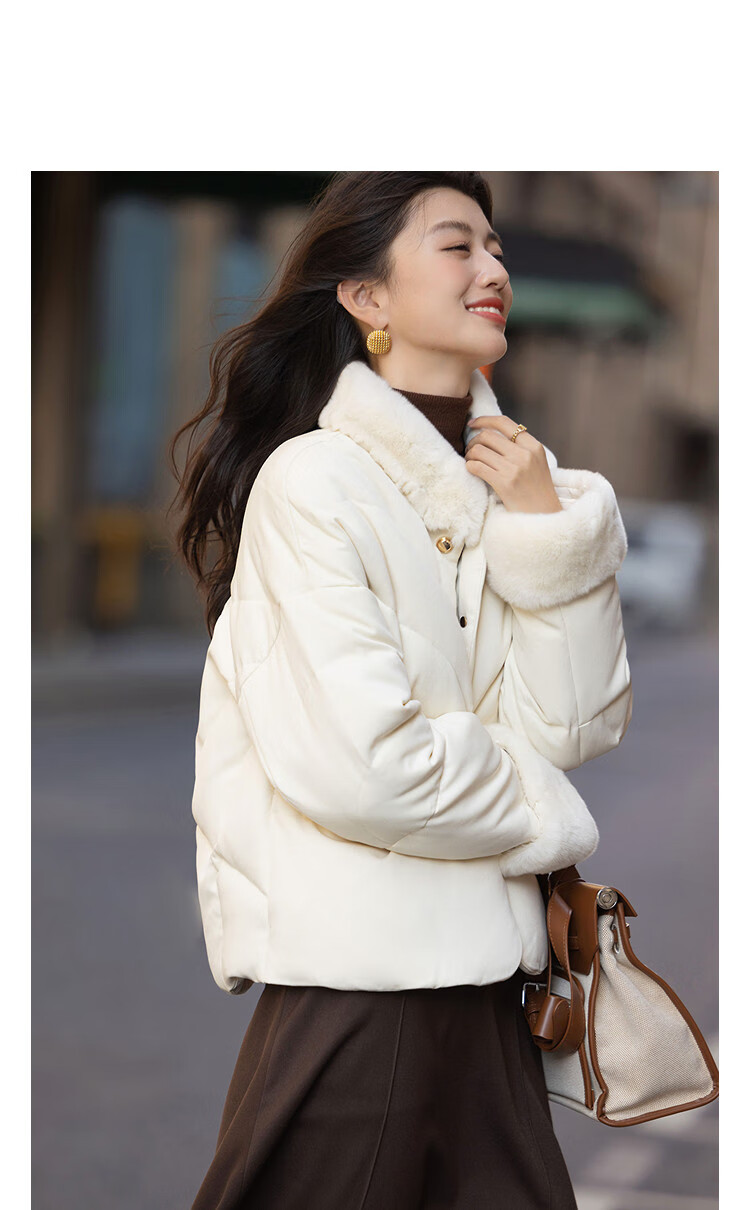 Demana Gentle Cold-Resistant Winter Lightweight Aesthetic 90% Duck Down and Rex Rabbit Fur Stand Collar Double-Breasted Women's Down Jacket 2