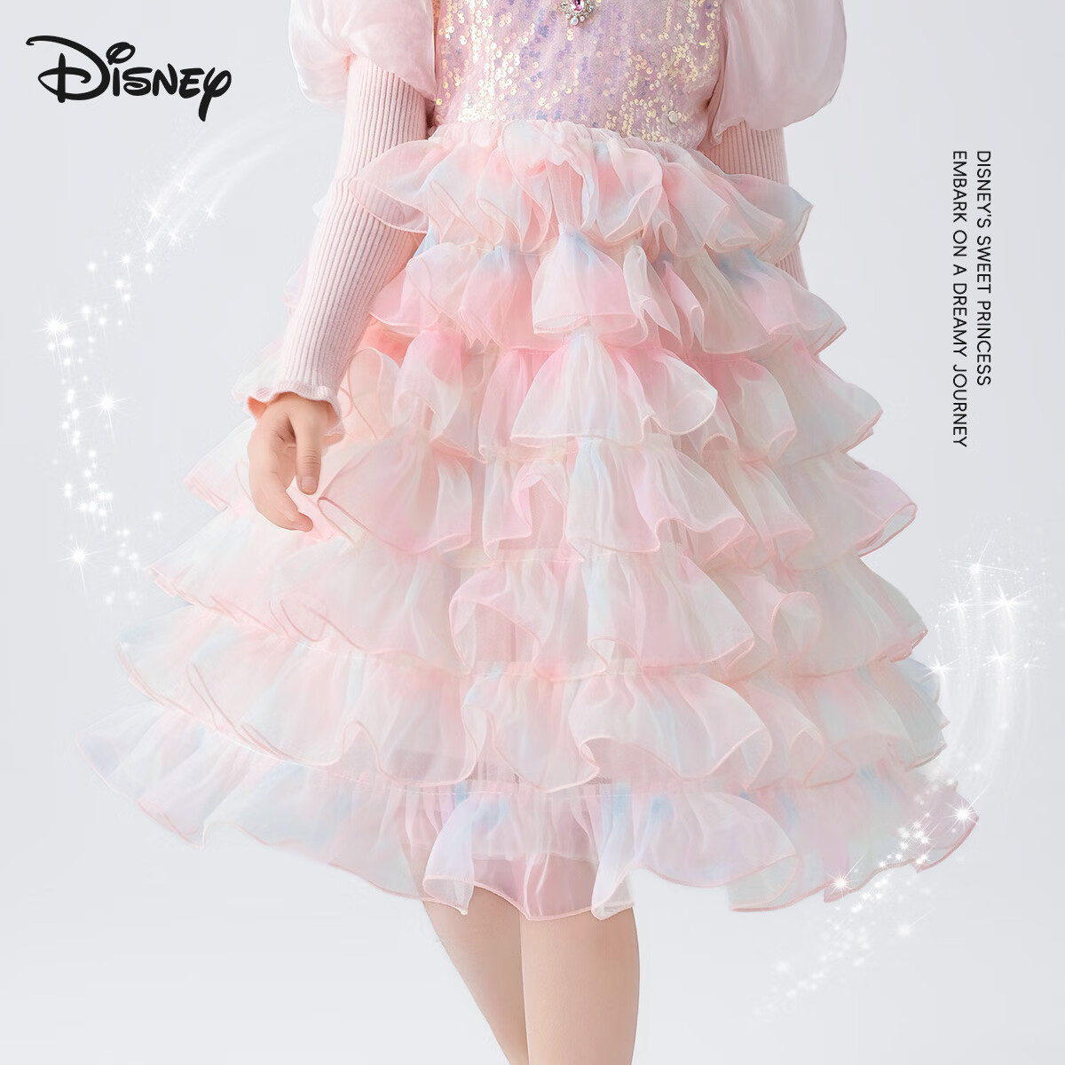 Disney Girls' Dress Autumn Winter Knitted Gradient Princess Dress TD3EQ004 Sakura Pink Size 120