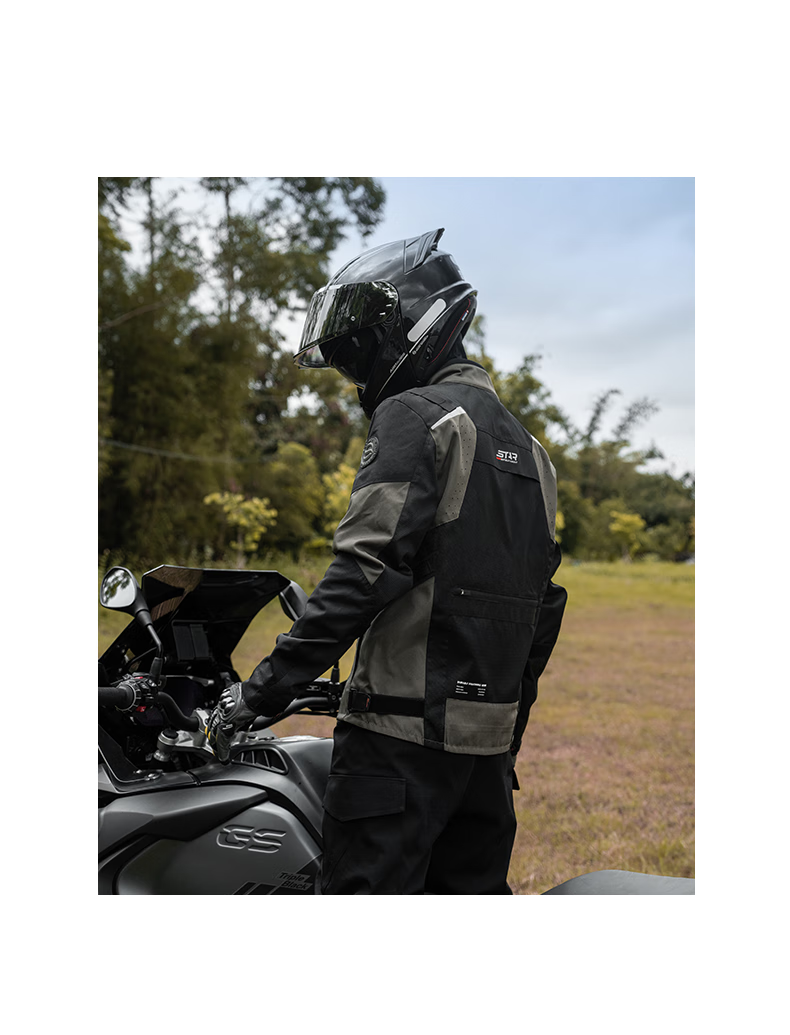 STAR FIELD KNIGHT Motorcycle Riding Jacket, Summer And All-Season Warm Fleece-Lined, Outdoor Motorbike Travel Gear, Black, Size 3XL 43