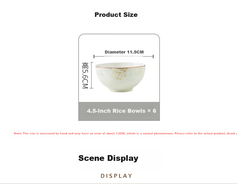 Yichen Jingdezhen Ceramic Tableware, 4.5-Inch Rice Bowl, Complete Set for Home Use, European Style Bowls And Plates, Golden Branches And Jade Leaves 4