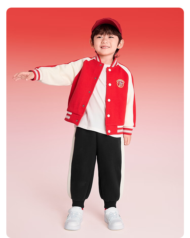 Balabala Kids Boys' Outfit 2025 New Spring Autumn Baseball Jacket Red New Year Celebration Trendy Clothes 5