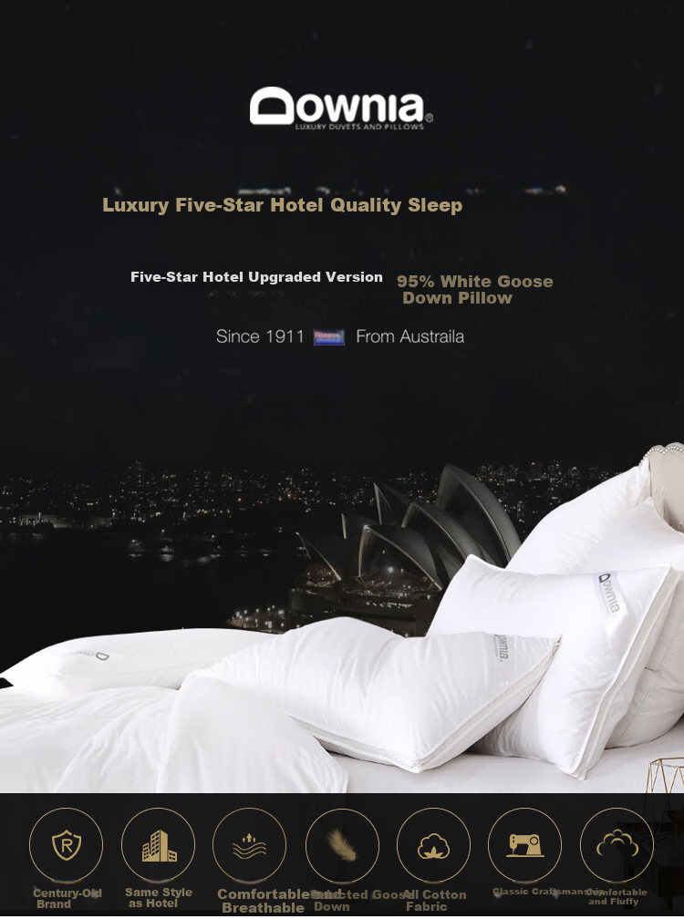 Downia Australian Pillow, Five-Star Hotel Upgraded Version, 95% White Goose Down Pillow Core, 48*74CM 1