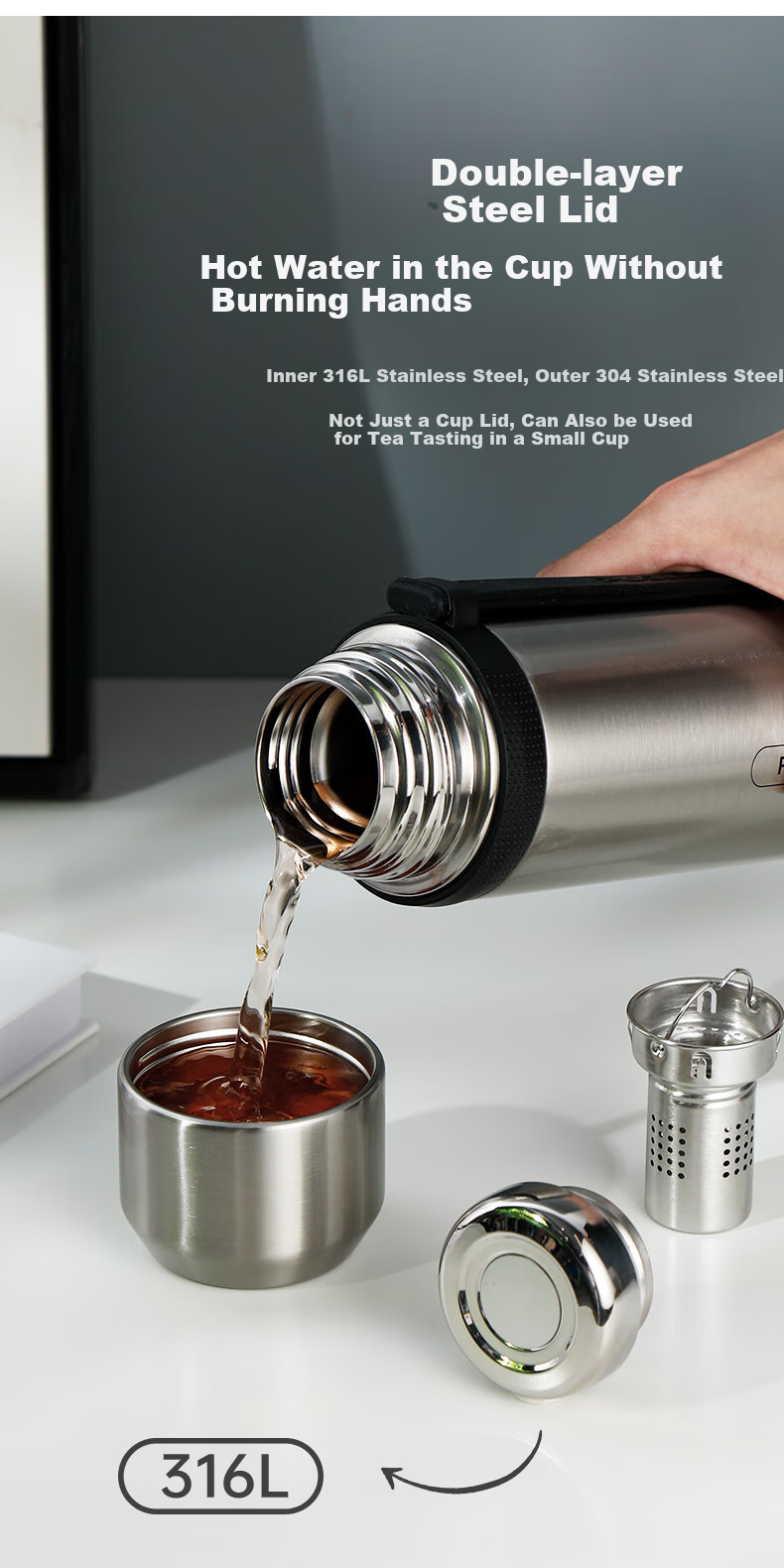 Fuguang Insulated Mug, 316L Stainless Steel Water Cup, Large Capacity for Men And Women, Keeps Cold, Tea Infuser Cup, JINGDONG Limited Editio 3