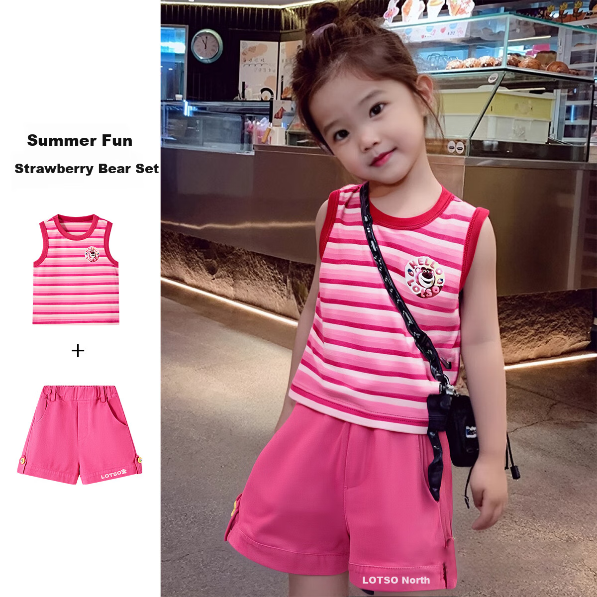 Disney Children's Summer Set, Baby Striped Sleeveless Top And Shorts Two-Piece Suit, 2026 New Style Girls' Casual Outfit