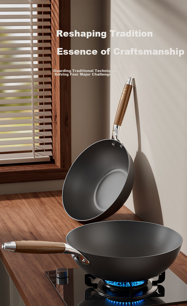 Suncha Iron Wok, High-Purity Pure Iron Non-Coated Non-Stick Pan for Stir-Frying, Compatible with Gas And Induction Stoves, 32cm, Pre-Seasoned 8