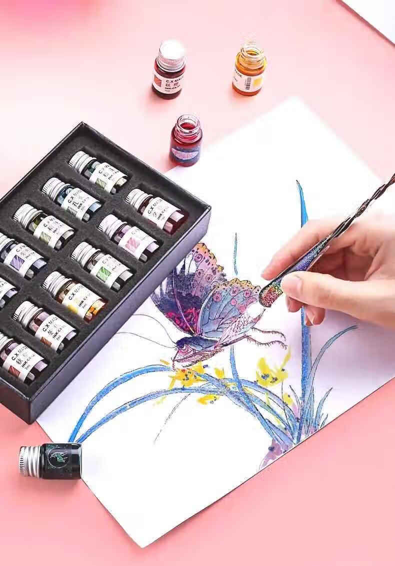 GOTOVAN Crystal Glass Dip Pen Set High-Value Fairy Style Vintage Fountain Pen Dip Pen Back-to-School Teacher's Day Birthday Gift Colorful Gradient Glass Pen 3