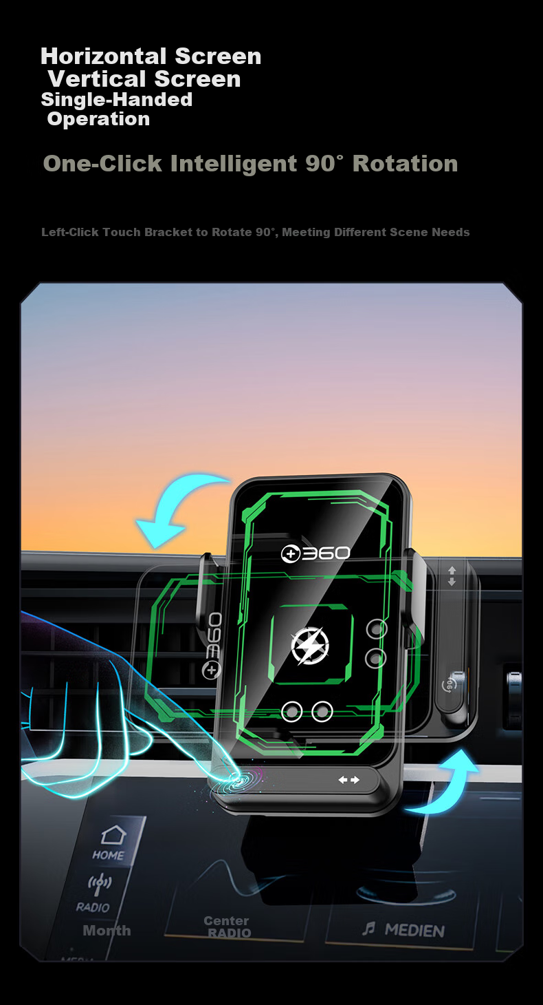 360 Car Wireless Charger, 15W Wireless Charging, Car Navigation Phone Holder, HX26 Base Stand, Magnetic Fast Charging, Compatible with Apple And Android 8