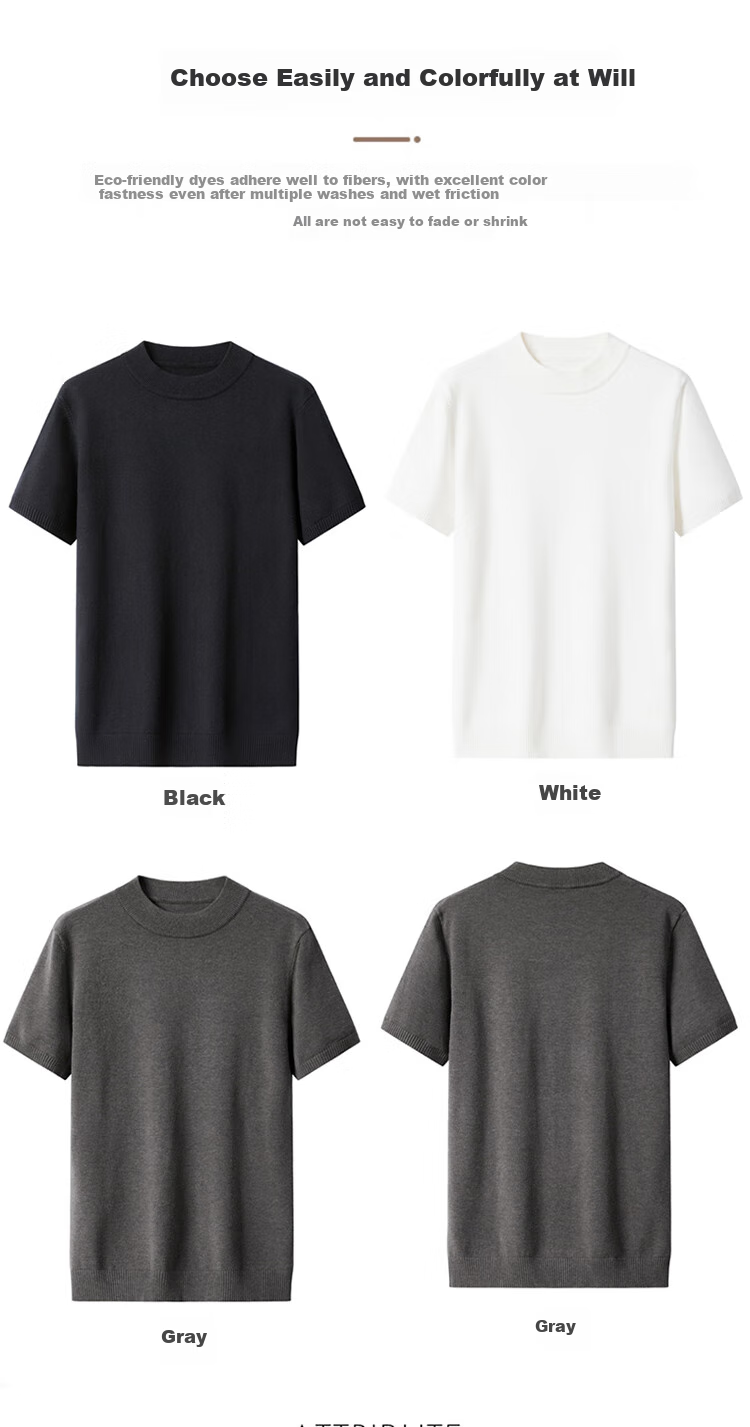 TUCANO Short-Sleeve Sweater for Men, Autumn And Winter Business Casual Base Layer Knit Top, Solid Color Warm Pullover Men's Clothing, Black XL 6