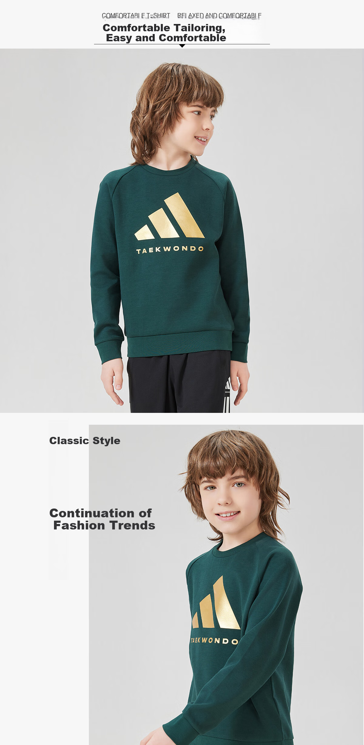 Adidas Autumn Children's Crew Neck Sports Sweatshirt, Green/gold, Size 140 3