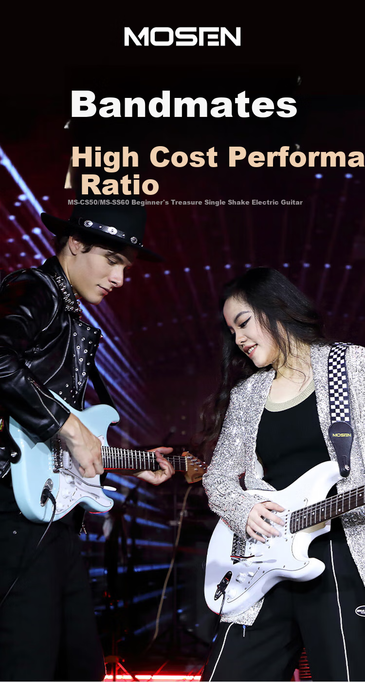 MOSEN MS-SS60BK Electric Guitar, ST Model with Tremolo Bar, Single-Coil Beginner Entry-Level Electric Guitar, Elegant Black 1