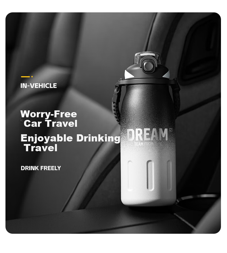 NRMEi Insulated Thermal Flask Dual-Use Large Capacity Men's Portable Outdoor Sports Student Straw Water Bottle Cup 9