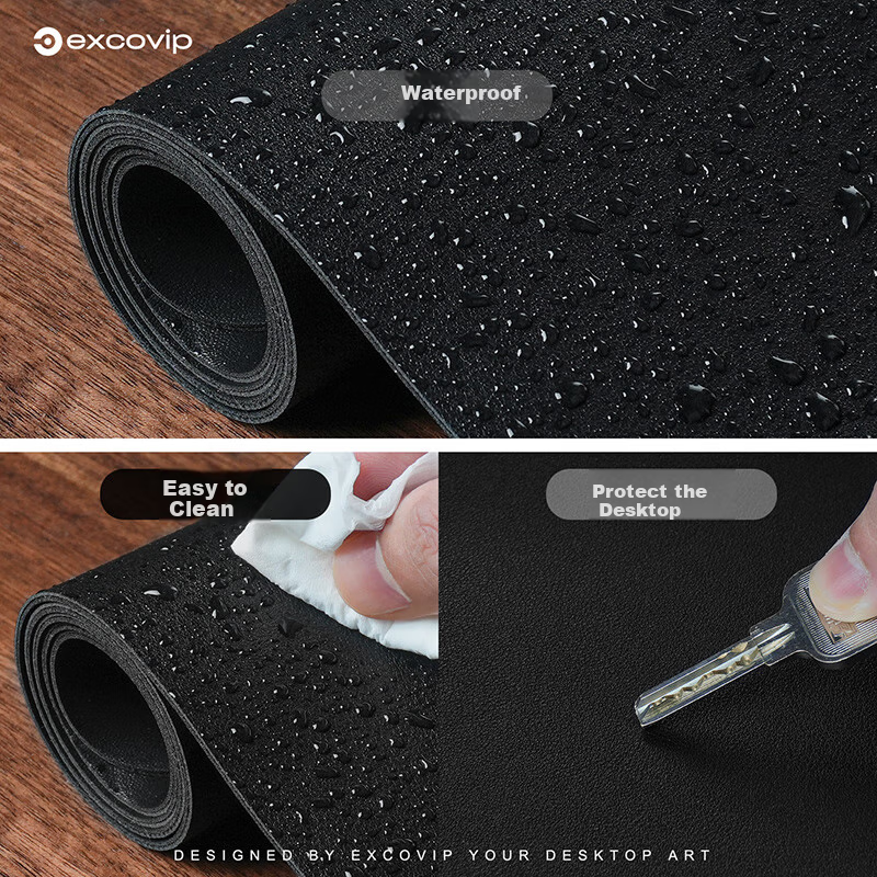 EXCO 80x40cm Large Mouse Pad, Office Desk Mat, Waterproof Leather Writing Pad, Computer Mat, Keyboard Leather Desk Cover, Double-Sided Gaming Mat, Elegant Black 3761 8