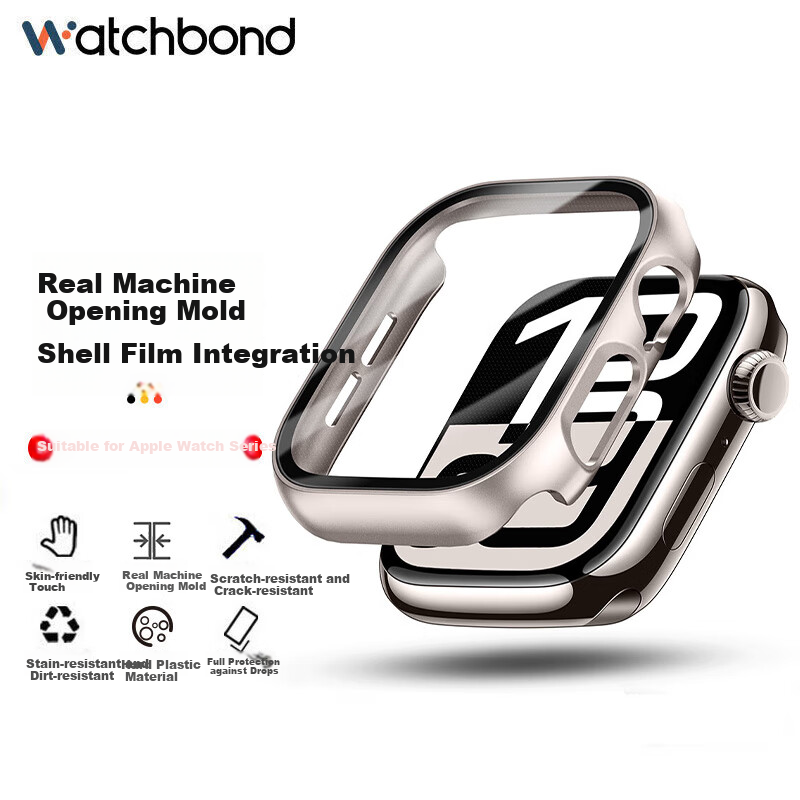 Watchbond Compatible with Apple Watch S11 Protective Case, IWatch S10 Protective Case, 46mm Protective Cover, Integrated Transparent Hard Shell, Semi-Enclosed Design, for Men And Women, Tempered Glass Film, Waterproof And Sweat-Resistant