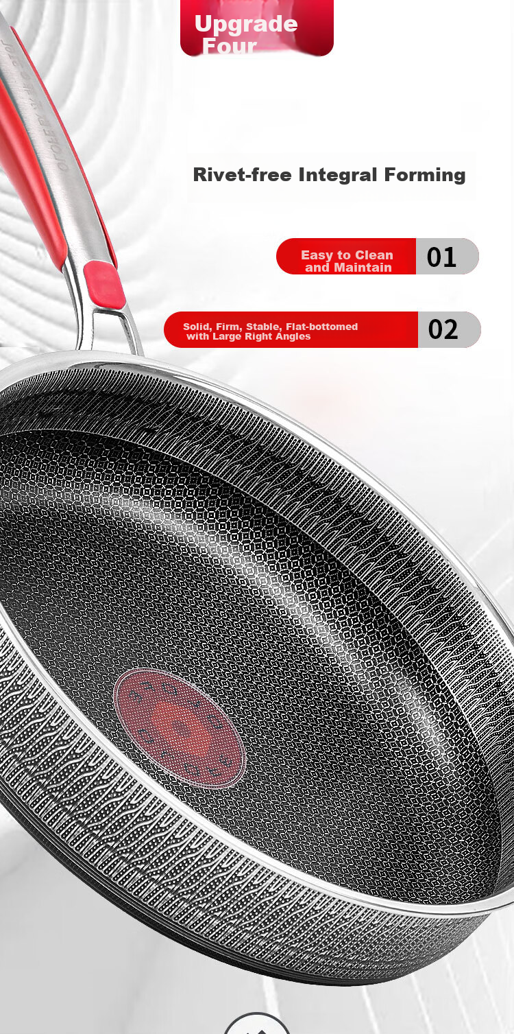 OLOFE Titanium Non-Coated Non-Stick Frying Pan Stainless Steel Flat Bottom Pan for Breakfast Steak Pancakes Grilled Meat Fried Eggs 28cm 14