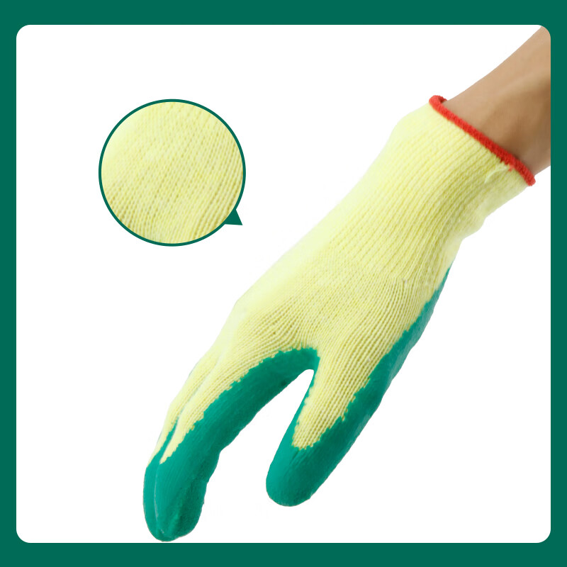 Minggu Dipped Cotton Yarn Work Gloves Wear-Resistant Non-Slip Foam Coated Gloves Yellow Yarn Green 6 Pairs 1