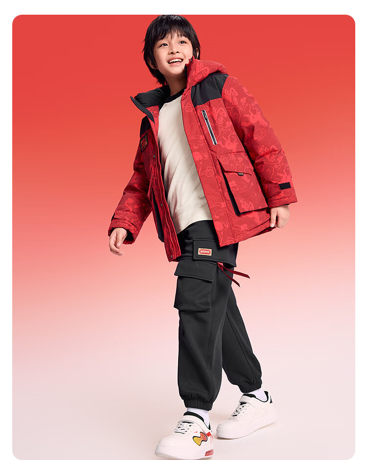 BALABALA Kids Down Jacket Boys Girls 2025 New Spring Warm Thickened Youth Red Festival Outfit Trend 2