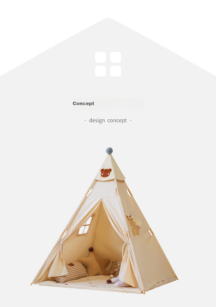 Little Dove Children's Tent Indoor Playhouse / Boys And Girls Indian Toy Gift Little Bear Hat (Pad Not Included) 5