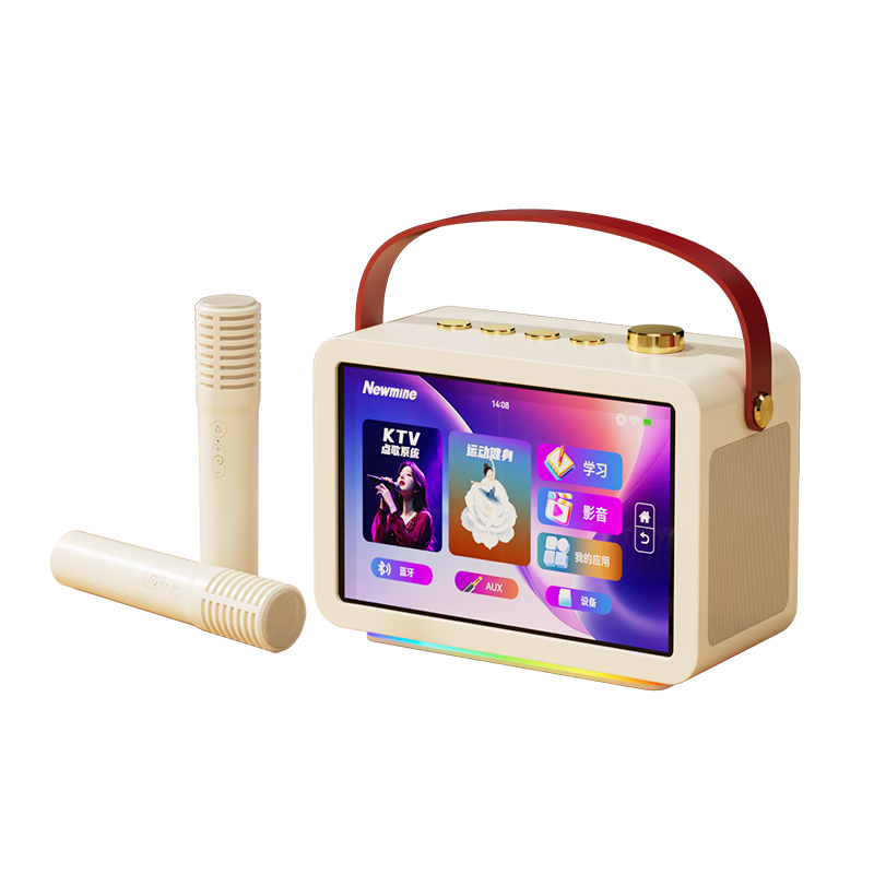 Newmine KK109 Smart Karaoke Speaker with 10-inch Screen Portable Home KTV Outdoor Bluetooth Karaoke Machine Microphone Sound System Moonlight Gold