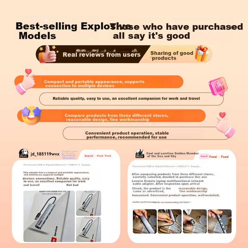 Lenovo USB to Ethernet Adapter Expansion Dock RJ45 Gigabit Network Cable Converter USB Splitter Laptop Extender Extension Cable Hub Expansion Dock BY02-RA Gigabit 1