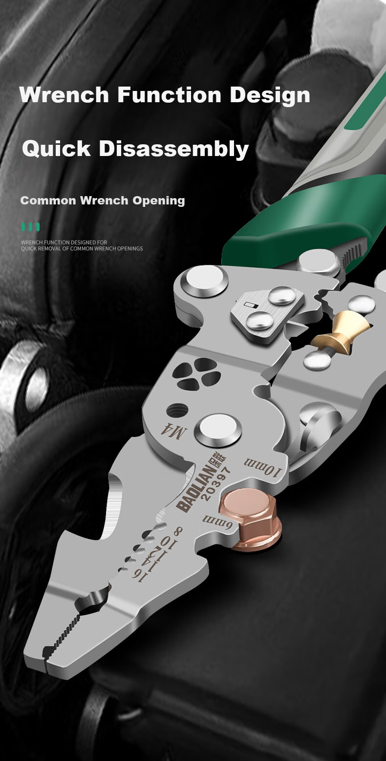 Baolian 18-In Multifunctional Wire Stripper, Electrician's Specialized Wire Separator, Wire Winder, Wire Cutter And Crimping Tool 6
