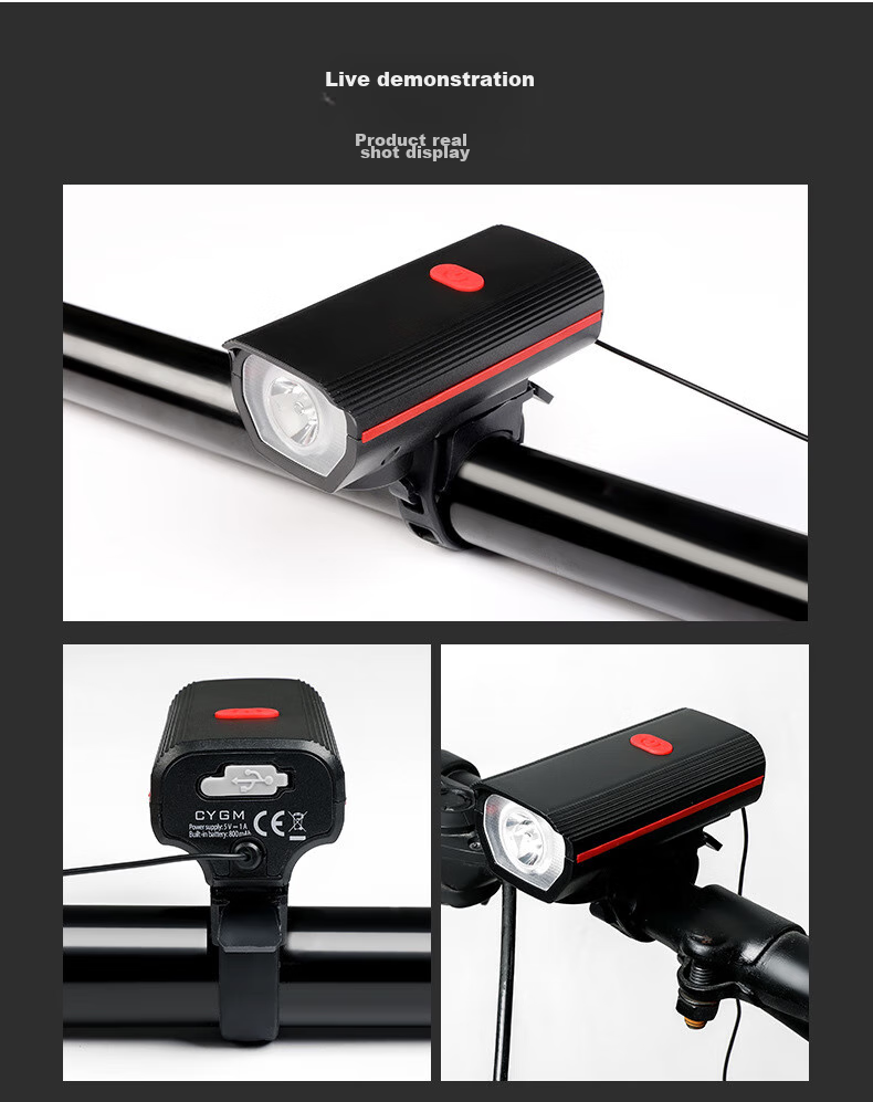 BIKEBROS Bicycle Front Light USB Rechargeable Horn Light Mountain Bike High Brightness Flashlight Children's Bicycle Bell Bike Front Light Strong Night Riding Light Horn Light Blue Strong Light 15
