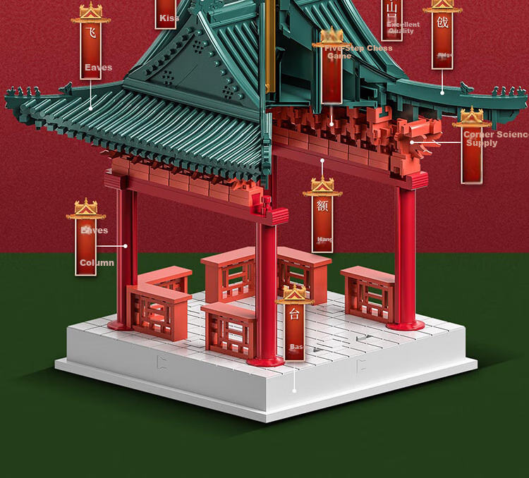 Qianniansun Assembly Building Blocks, Cross-Shaped Pagoda, Mortise And Tenon Toy, Ancient Architecture Model, National Trend Decoration, Birthday Gift for Girls 4