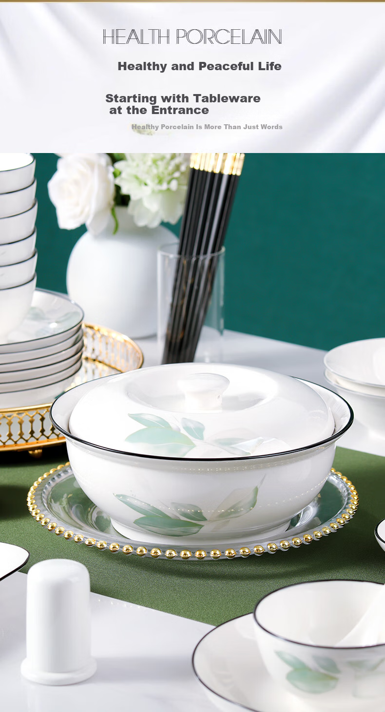 Jieyajie Ceramic Bowl Set, 4.5-Inch High-Foot Bowls, New White Porcelain Dinner Bowl Set, 6 Pieces, "Great Rivers And Mountains" Desig 4