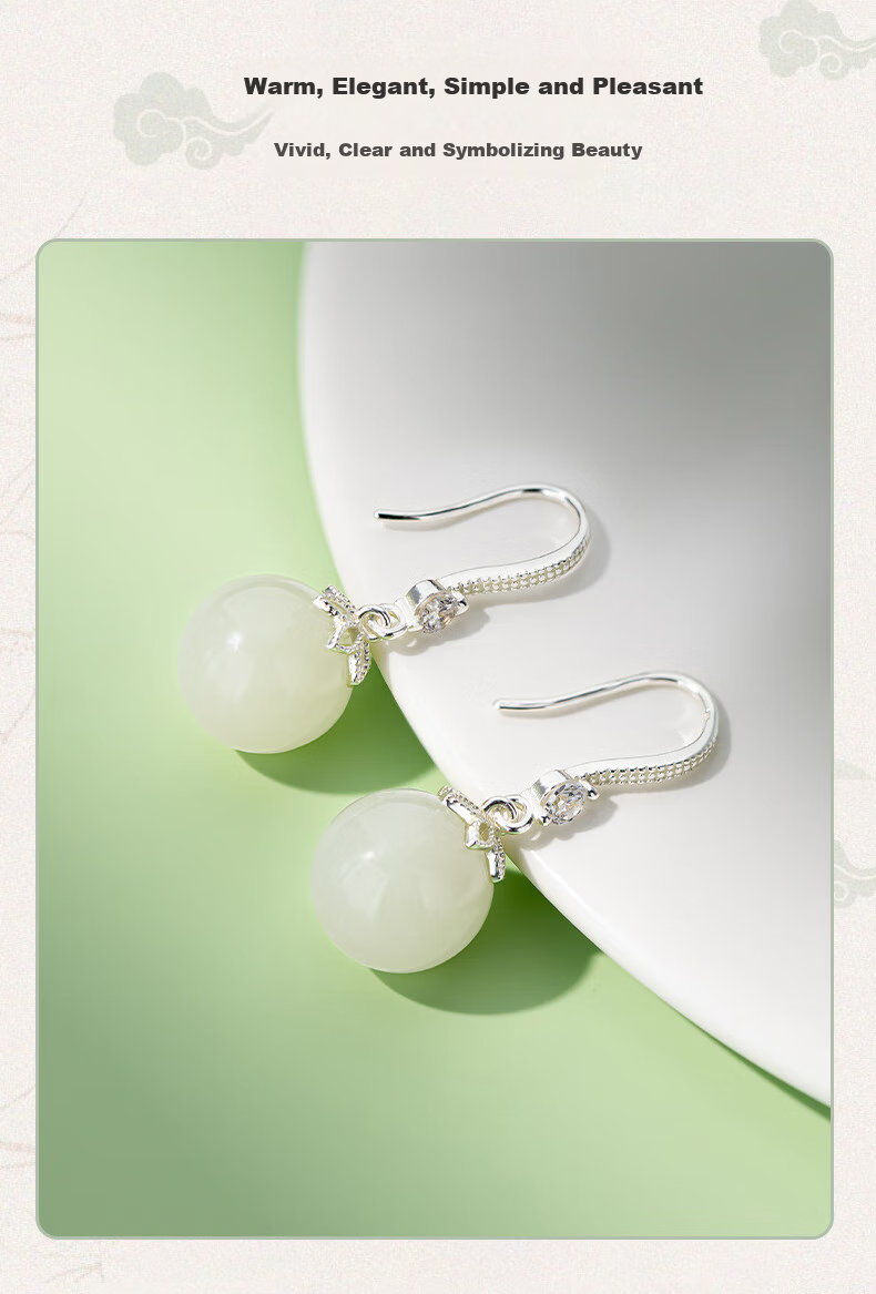 Qlady Sterling Silver Hetian Jade Earrings for Women, Elegant And High-End, New 2025 Jade Stone Earrings And Studs, Mother's Birthday Gift 7