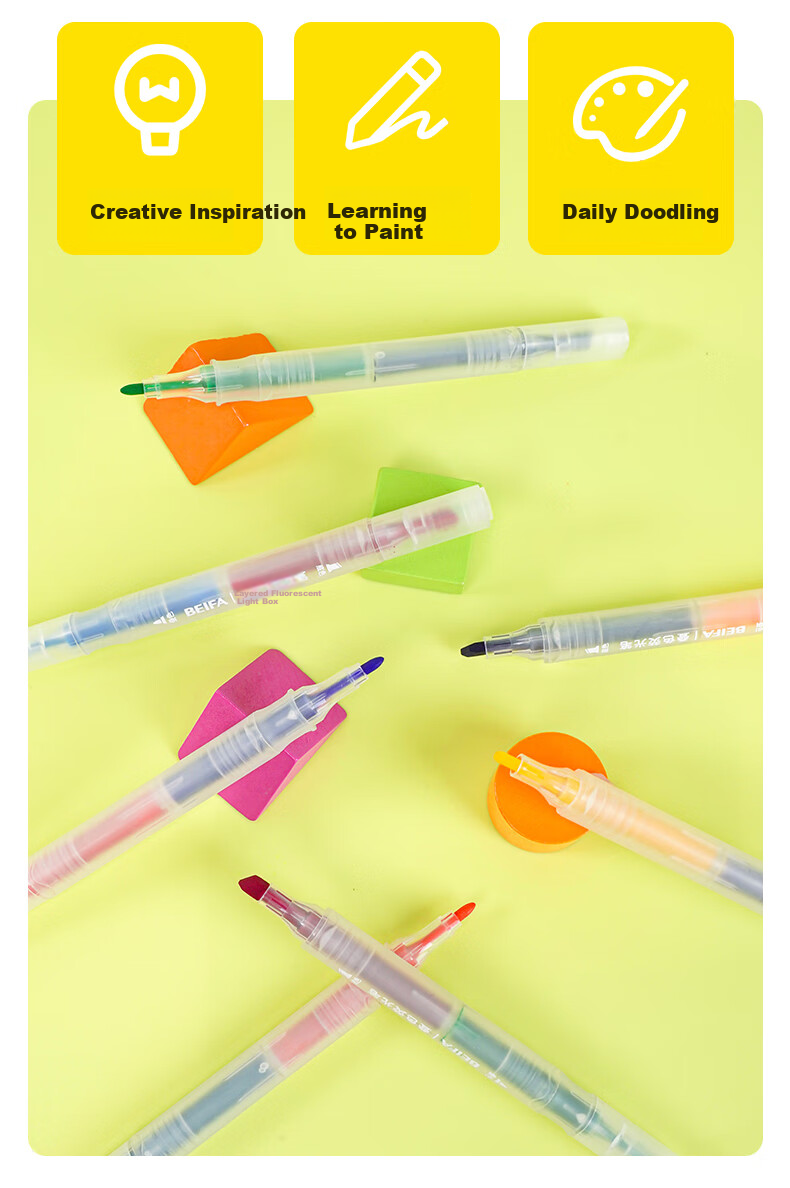 BEIFA Dual-Head Layered Highlighter Pen, Marking And Emphasis without Bleeding Soft Tip Marker Pen, High-Value Handwritten Journal Pen, Breaking Dawn Thrill [Back-To Essential] 2