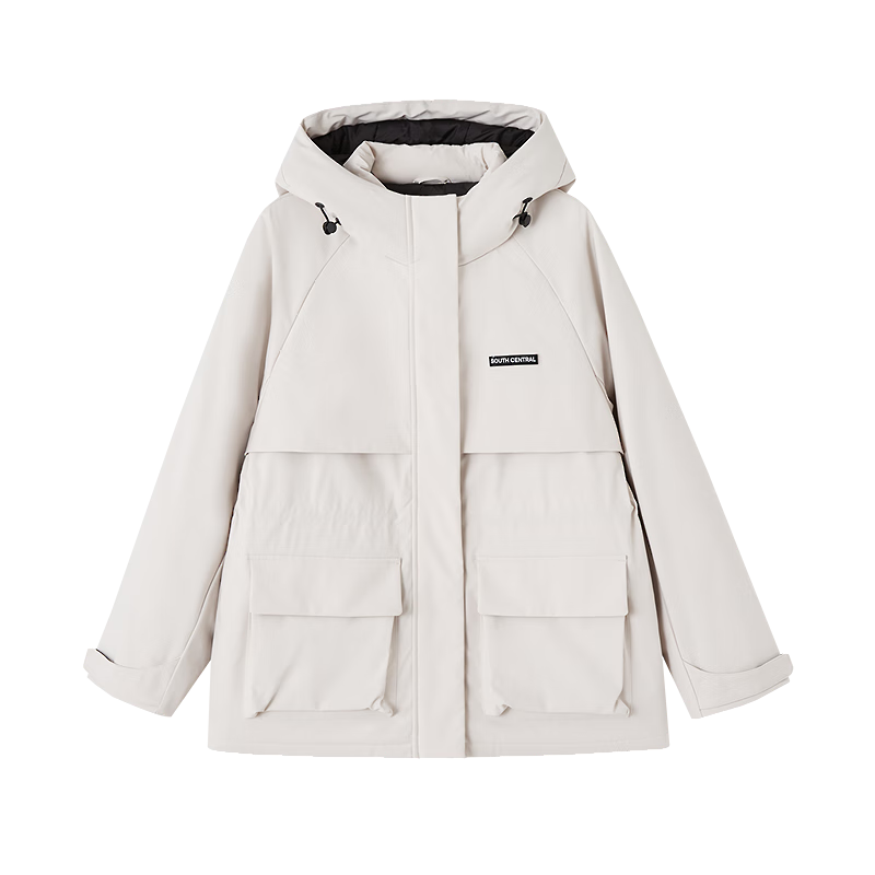 Dme [Triple Protection High-Tech] Winter Warmth 90% Goose Down, Small Jacquard Pattern, Nordic Cotton Hooded Velcro Women's down Jacket