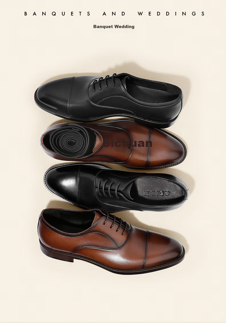 Belle Zhang Linghe Same Style Gentleman Business Formal Leather Shoes Gift Box Men's Shoes Cowhide Wedding Shoes 59736 Black-Pearl 40 5