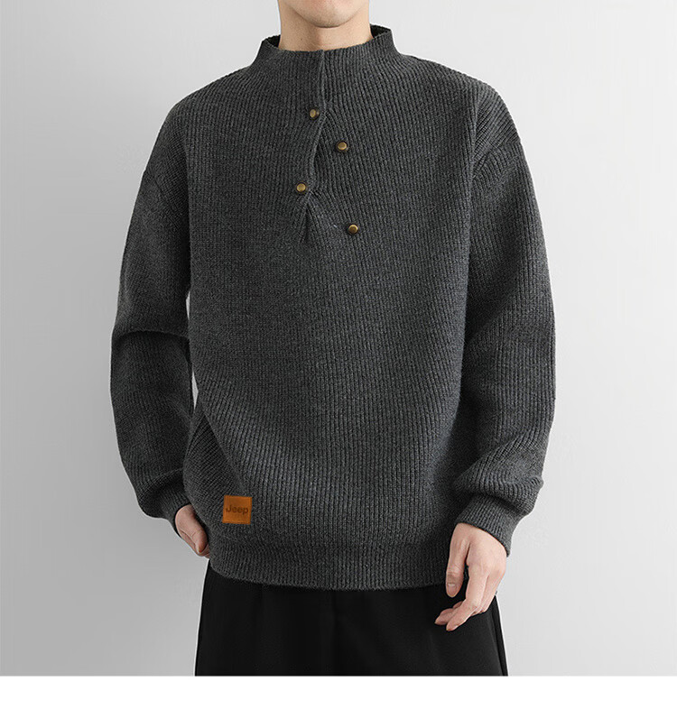 JEEP Men's Winter Thickened Half Turtleneck Sweater Black L 3