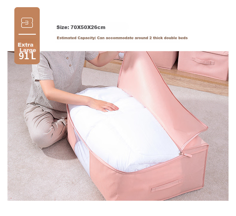 Baicaoyuan Storage Bags, Clothes And Quilt Organizer Bags, Storage Pouches, 2 Extra Large, 2 Large, 2 Small, Coral Pink, Moving And Packing Bags 6