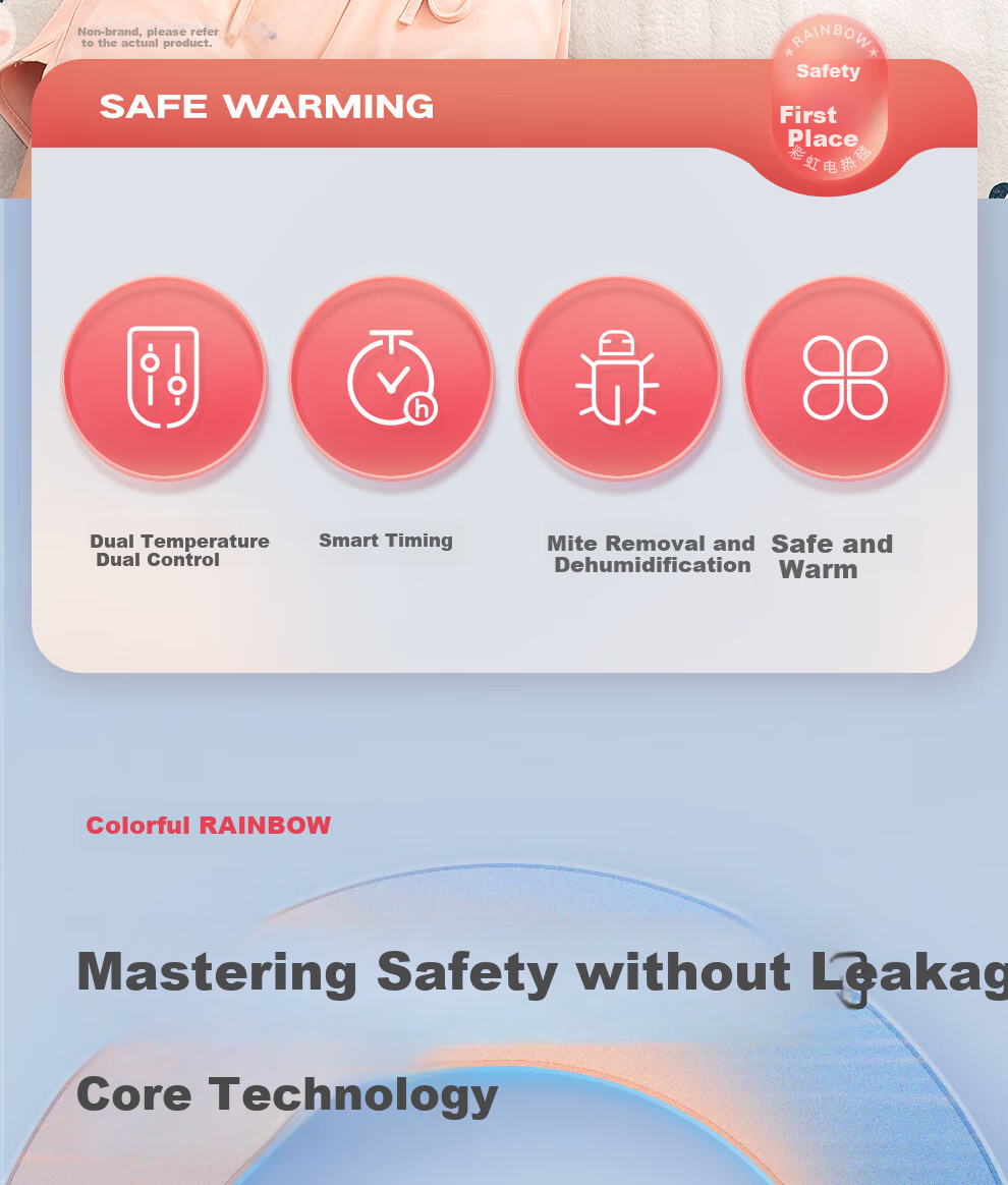 RAINBOW High-Temperature Power-Off Double-Person Timed Mite Removal Dual-Temperature Dual-Control Non-Woven Electric Heating Blanket 2*1.8m 3