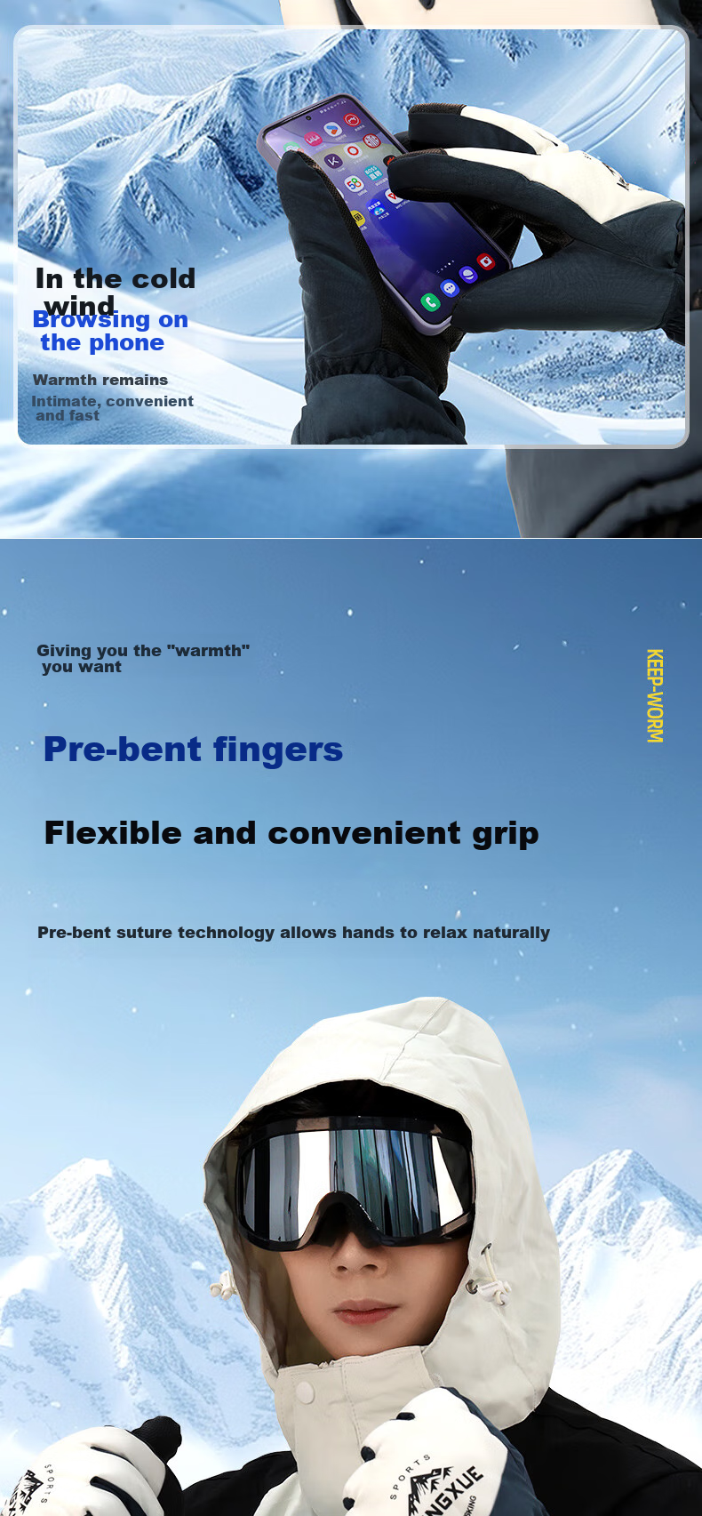 BOSHUJIAN Winter Gloves for Cycling And Skiing, Thickened Warm Gloves for Men And Women Students, Water-Repellent Windproof Cold-Resistant Winter Gloves 10