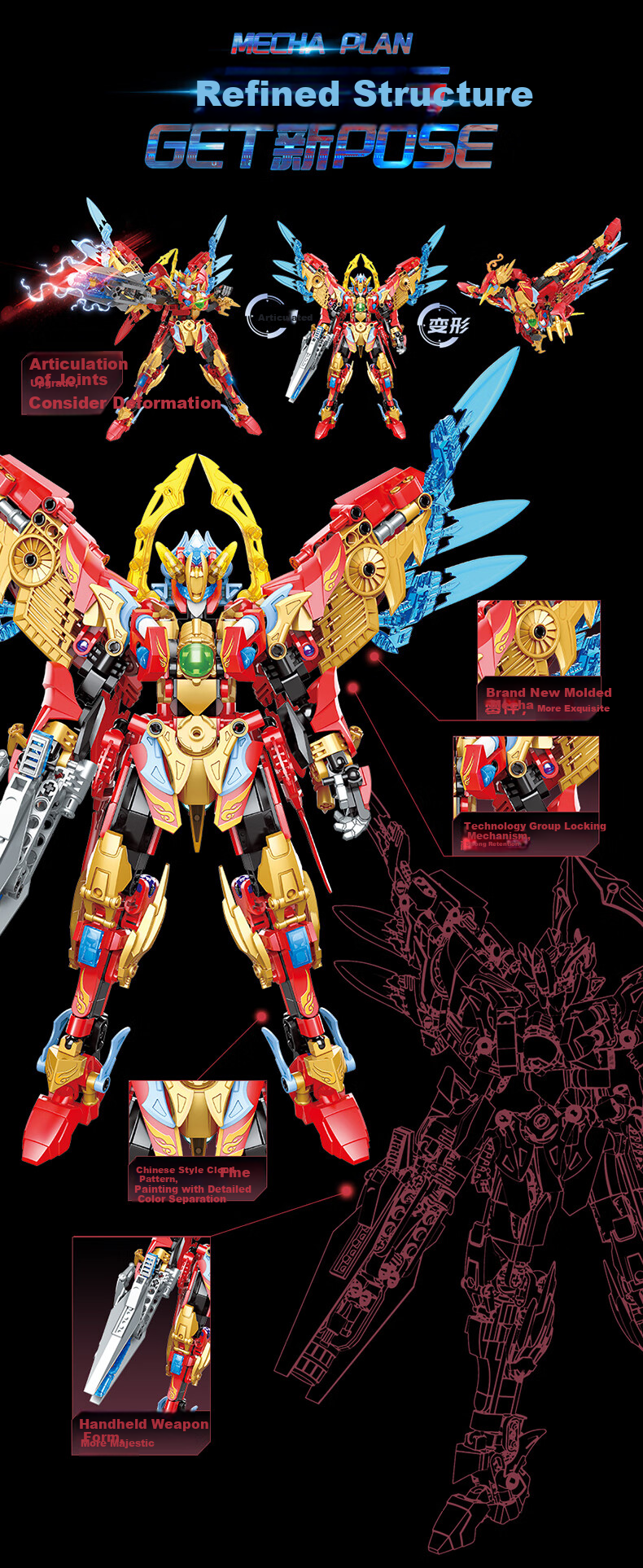 F5 Qinglong Transforming Mecha Model Building Blocks, Assembly Robot Gundam Toy, Birthday Gift for Boys And Girls 8