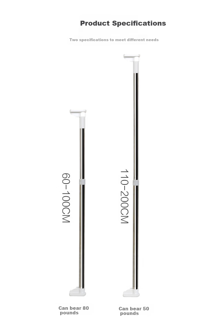 Youjialiangpin Retractable Stainless Steel Rod, No Drilling Required, Shower Curtain And Clothes Drying Rod, 25mm Diameter Tube, 160-300cm Length, Bathroom Dry-Wet Separation, Extended Curtain Rod 7