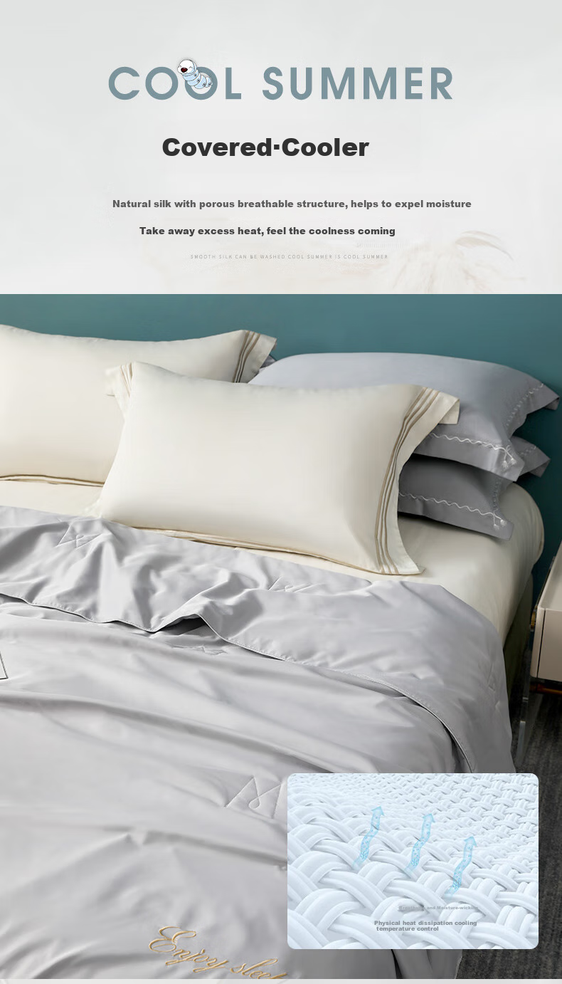 Huangchaojiasi Mulberry Silk Quilt, Air Conditioning Quilt, Washable Summer Cool Quilt, Ice Silk Double Thin Quilt Core, Gray 200*230cm 2 Ji 7