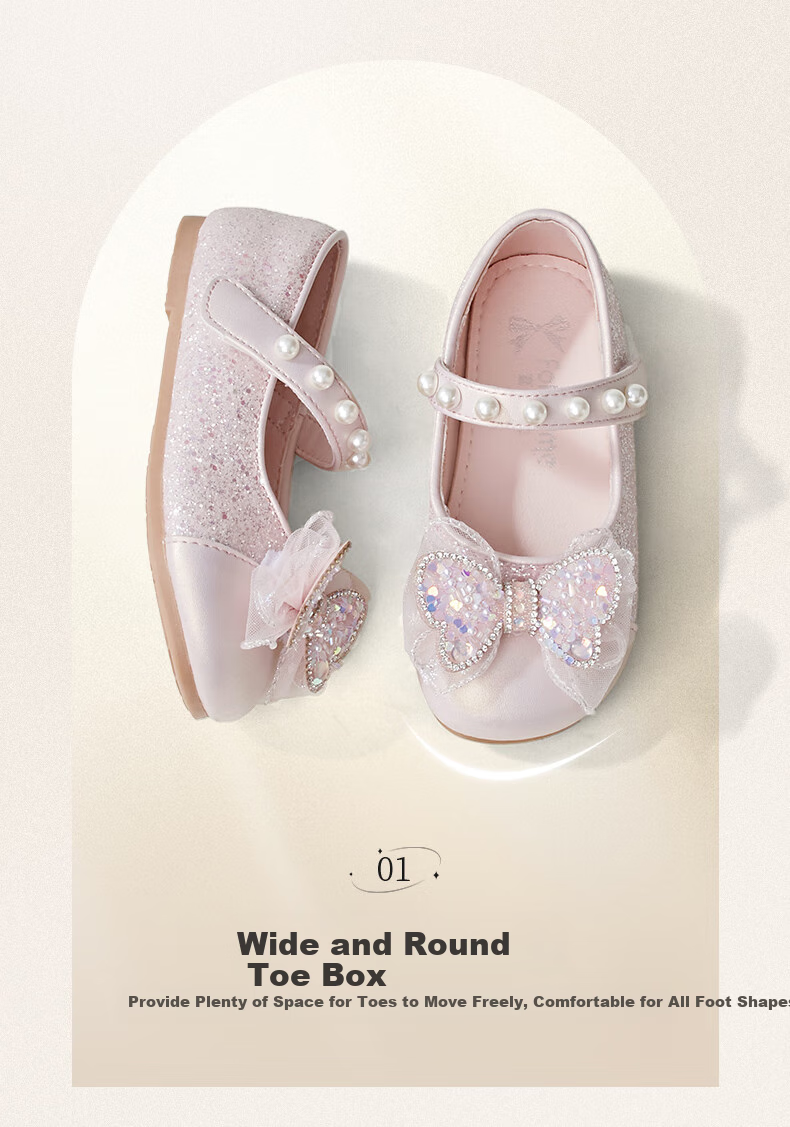 Follow Me Girls' Sequin Bow Square-Toe Princess Shoes, Soft Sole Breathable Performance Dress Shoes for Girls, Pink, Size 29 4