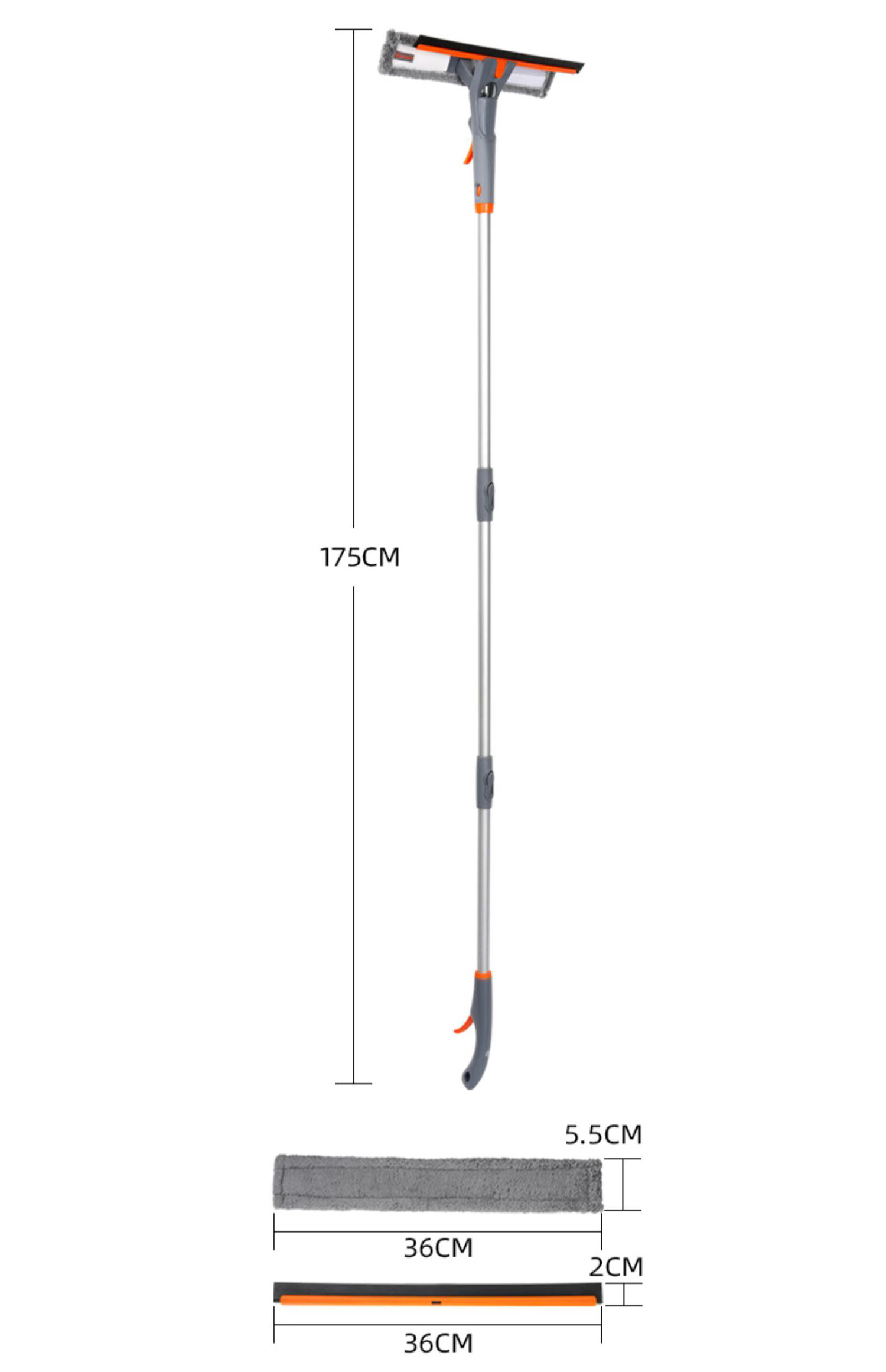 Yisida Glass Cleaning Tool Spray Window Wiper Aluminum Alloy 1.75m with 35cm Cloth Household Cleaning Window Scraper Brush 15
