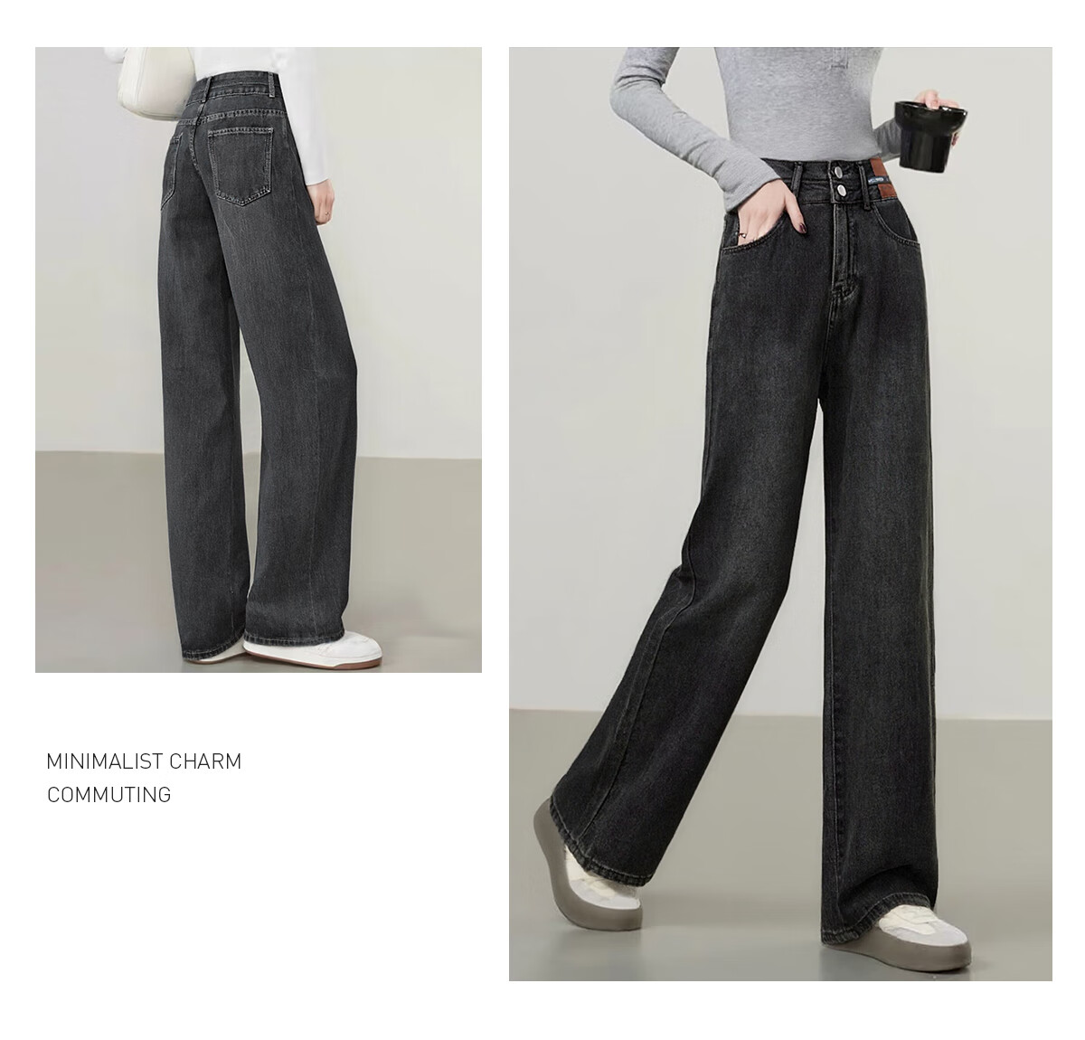 She Enjoy Women's High-Waist Slim Wide-Leg Fashion Draped Straight-Leg Pants T51N079 7