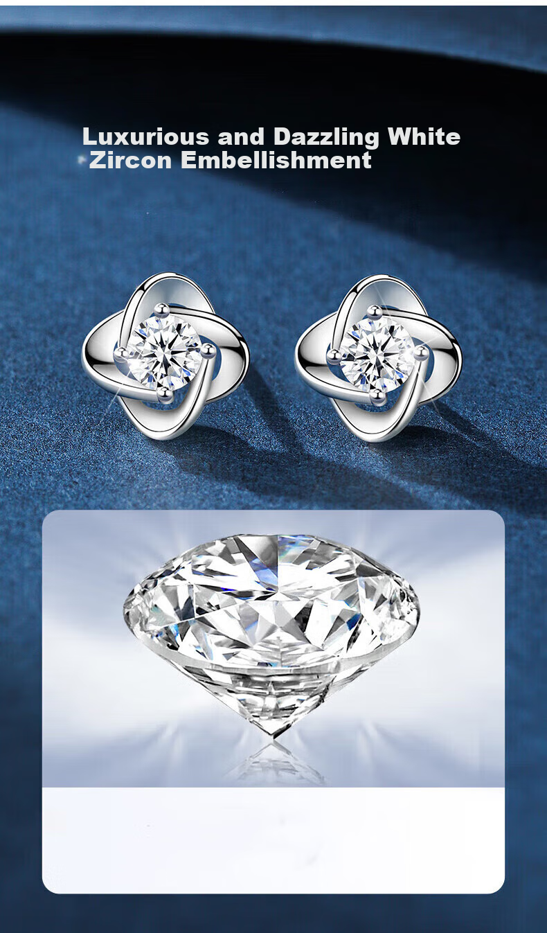 Zhenshangyin China Gold Four-Leaf Clover Stud Earrings, 999 Fine Silver, Ear Jewelry, Gift for Girlfriend on May 20th, Birthday Present, New Style for 2026, Light Luxury 4
