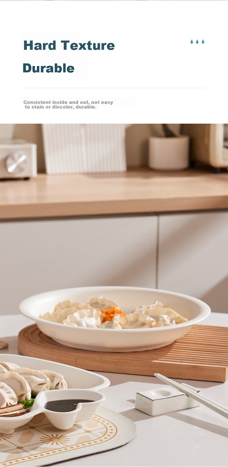 Xingfang Dumpling Plate, Double-Layer Draining Plate, Round Dumpling Plate with Vinegar Dish, Compartmented Snack Plate 7