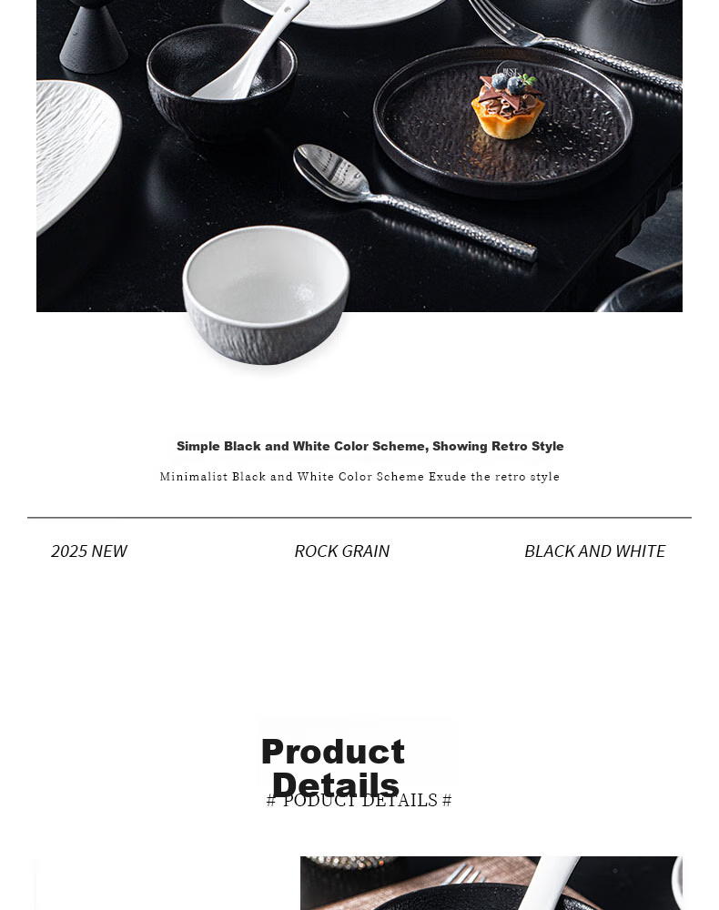 CERAMICS Japanese Underglaze Ceramic Bowl And Plate Dinnerware Set, Housewarming Gift, Black And White Rock Pattern, 29-Piece Gift Box Set for Mid-Autumn Festival 11